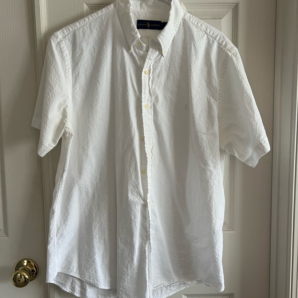 Ralph Lauren White Casual Button Down Shirt Seersucker Size Large
